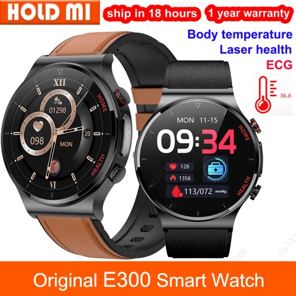 СМОТРИ E300 Smart Watch Men Sports Fitness Tracker Tracker Лазерная терапия температура тела измерение кровяное давление кислородные экг умные часы женщины