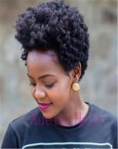 Brasileiro Afro Afro Kinky Curly Remy Human Human Wigs para mulheres negras Nenhuma máquina de renda Full Made Curl Wigs6465264