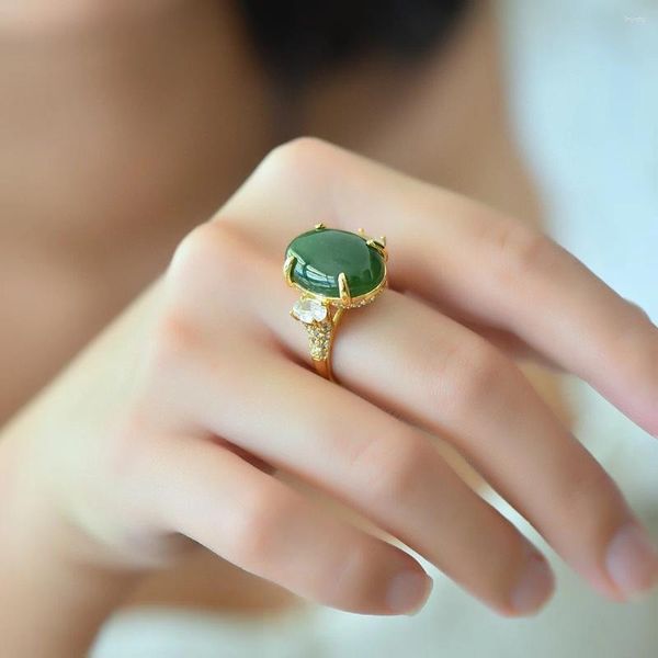 Acessórios para o cluster Luxo 2024 Acessórios para anel hetiano jade jade jóias de casamento pedras preciosas verdes ajustáveis