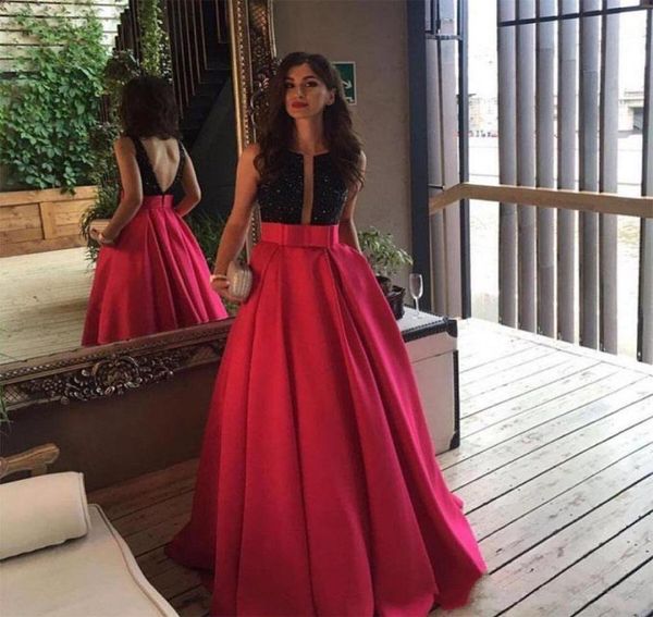 Offener Rücken Fuchsia Langer Abend Prom Kleider Arabisch formelles Kleid Schwarz Perlen Vestido de Gala 2021 Custom Sonderanlass Abend 6414920