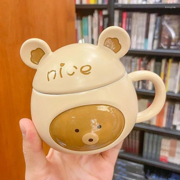 Кружки корейский творческий мультипликационный тисненный тисненный медведь керамическая кружка офис пара кофейная чашка с ручной подарочной водой каваи чай