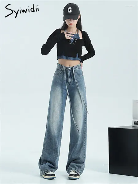 Frauen Jeans Syiwidii Baggy Wide Leg Women Herbst und Winter 2024 Schnüren Casual Straight Vintage Streetwear Korean Fashion Hosen