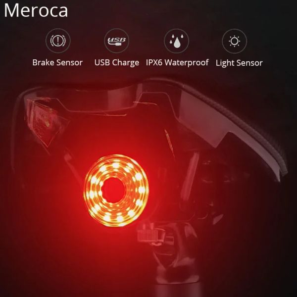 Meroca Smart Smart Light Bicycle Bicycle Bike Bike Coda Coda Luce ricaricabile Auto ON/OFF Coillight High Visibility LED LED