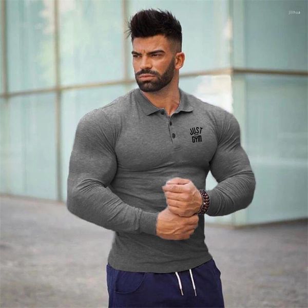 Polos de polos masculinos que executam camisas de pólo esportivo ginástica fitness fitness t-shirt de camiseta de moda gola gole de algodão respirável tees tampas