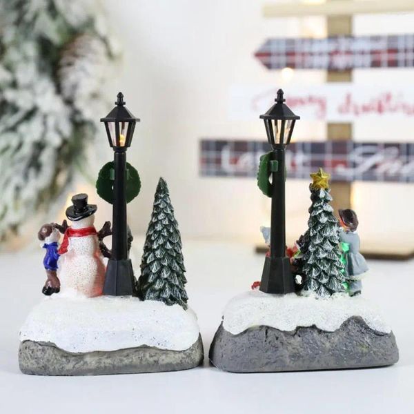 Figurine decorative 1pcs carino a led natale illuminato casa regalo dipinto a mano Tabletop per piccoli centrotavola del villaggio illumina la scena p8l9