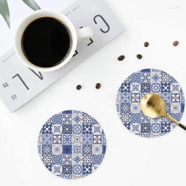 Tavolino tavolo blu bunteghi portoghesi in pelle Pochemat Isolamento impermeabile Coffee per cuscinetti da pranzo da cucina per casa set di 4