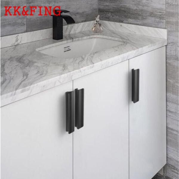 Kkfing criativo 7 palavras palavras simples preto alumínio liga mobiliário de guarda -roupa lidifica maçaneta de gaveta de gabinete hardware de alça longa hardware