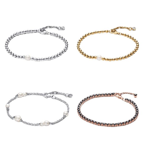 925 Sterlingsilber, neue modische Frauenperlenverzierungen, Nischendesign, modisches Armband mit schwarzem Sparkle, ein besonderes Geschenk für Frauen