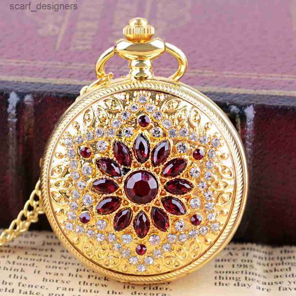 Pocket Watches Golden Luxury High -End -Digital Display Quarz Pocket Womens Vintage Elegante Anhänger Halskette Bestes Geschenk Reloj de Bolsilllo Y240410