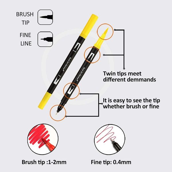 Färbungstifte 48 Farben Dual Pinselstifte Filztippskunstkunst Markierungen Zeichnen, Malerei, Kalligraphie, Malbücher ausmalbilder