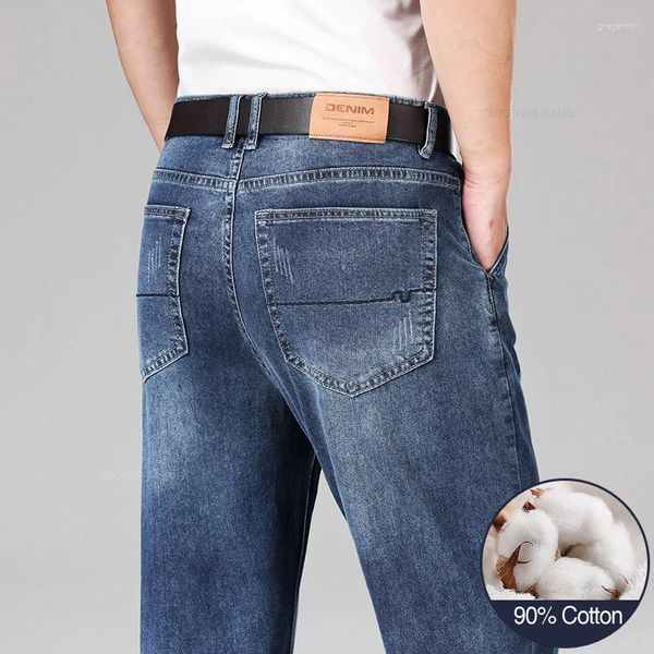 Herren Jeans 2024 Sommergeschäft lässige dünne gerade 95% Baumwolle weiche Stretch Stoff Baggy Jeanshose Männliche Markenhosen männliche Hose