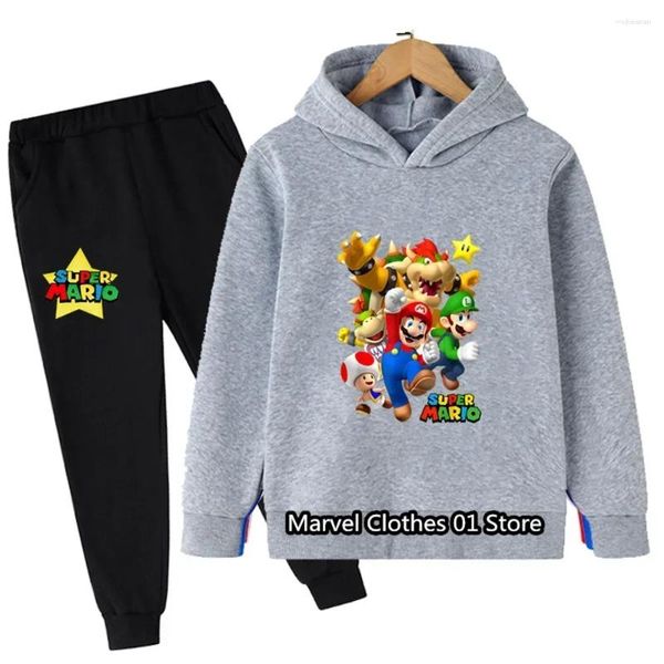 Bekleidungssets 2pcs Set Super Marios Kleidung Kinder Herbst Kapuze-Jungen Sommer T-Shirt Girl Tracksuit Sportswear Hoodies und Hosen Geburtstagsgeschenk