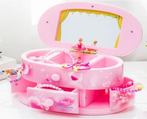 Pink Beautiful Ballet Dancer Box Box Box Jewelry Organizer Make Up Box Musical portátil para crianças meninas crianças presentes7155036