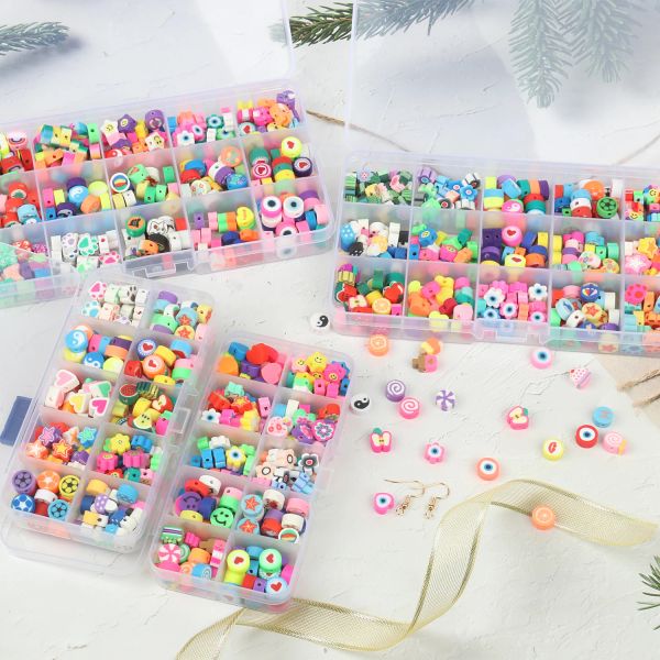 45 Typen Beads Kits Box Polymer Tonsamen Acrylbrief Perlen Schmuck Making Kit Set für Mädchen Kinder Elastizität Kabel DIY BRAPRAKETS