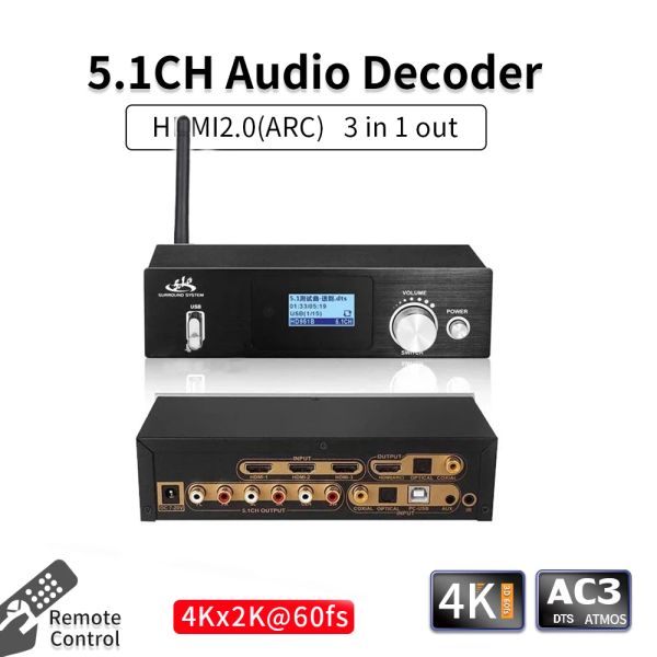 Connettori da 5,1ch Decodificatore audio Bluetooth 5.0 RECIEVER DAC DTS AC3 4K HDMicompatible Converter Arc PCUSB DAC Bluetooth DAC Audio