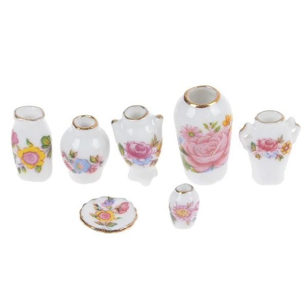 7pcs/set miniature booxhouse mini acessórios de vaso de cerâmica DOLL MINIATURAS 1:12 Acessórios miniaturas decorativas