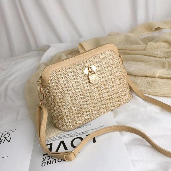 Omuz çantaları moda saman crossbody çanta pu deri dokuma haberci boho plaj tatil kadın