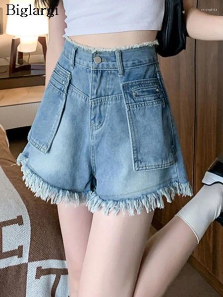 Frauen Shorts Jeans Sommer hohe Taille Mini Frauen Fringe Patchwork Mode sexy Damenhosen koreanischer Stil Loose Plissee Frau