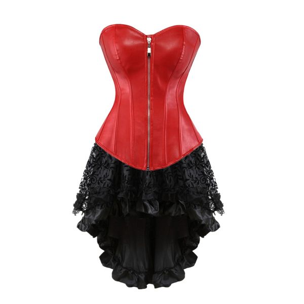 Sexy Korsetts für Frauen plus Größe Kostüm Overbust Burlesque Gothic Kunstleder Korsett und Rock Set Tutu Korselett Kleid