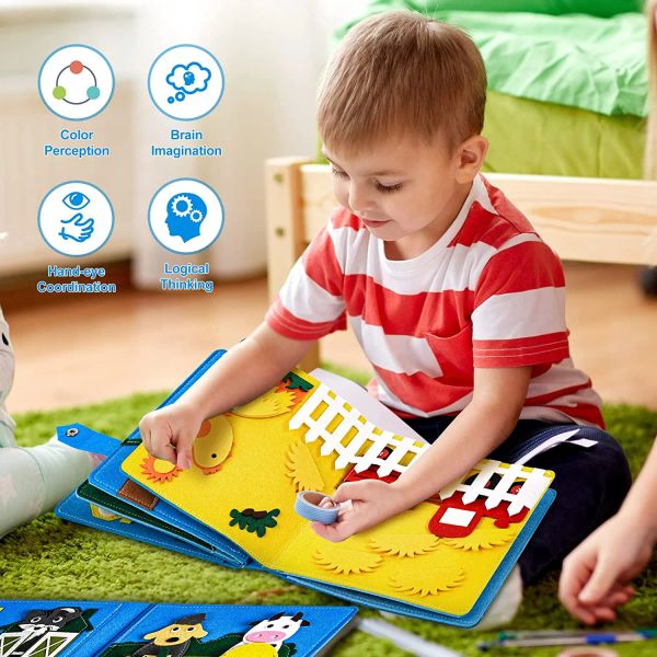 3d Montessori Storytelling Cloth Book Felt Busy Board Book Preschool Toddlers Early Learning Toy per 1-6 anni