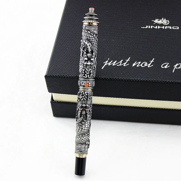 Pens Jinhao Double Dragon Jewelry Luxury Pen Penna Vintage Tower 18KGP 0,5 mm Inchiostro Penne Regali di forniture per ufficio