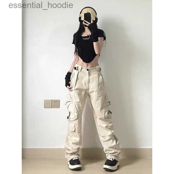 Calças femininas Capris Deeptown Y2K Retro Cargo Pants Harajuku Mulheres Mulheres Extra Grandes Pernas largas Mens roupas de rua Hippy Korean Fashion Bag 90S Aesthetics C240411