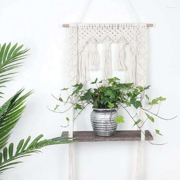 Arazzi Macrame Wall Wall Impiccing Plant Shelf Bohemian Fatto a mano in stile Nordico Fiore Fiore Balcone Cestino per balcone per balcone interno