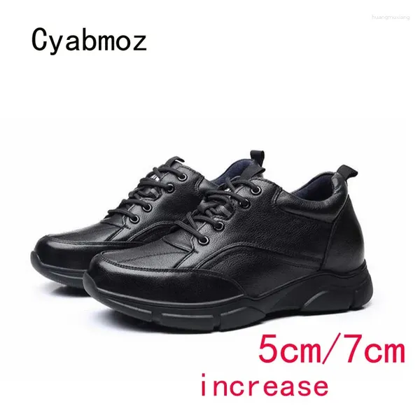 Sapatos casuais cyabmoz couro genuíno homem altura aumentando invisivelmente elevador 5 cm e 7 cm de renda ao ar livre trabalho