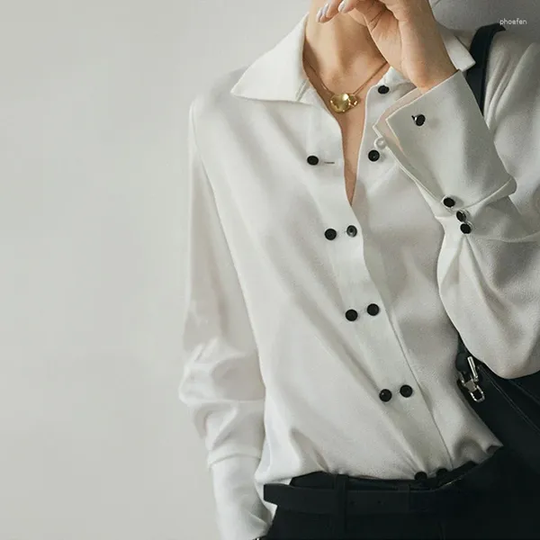 Camicette da donna ragazze bianche a doppio petto abbottonate camicie eleganti camicia streetwear a maniche lunghe primaverili