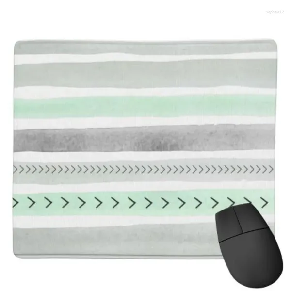 Teppiche voyaily Mousepad Hippie Mint Grüne graue Aquarell Streifenmuster Maus -Pad -Büro Desktop mit anpassbaren Grafiken