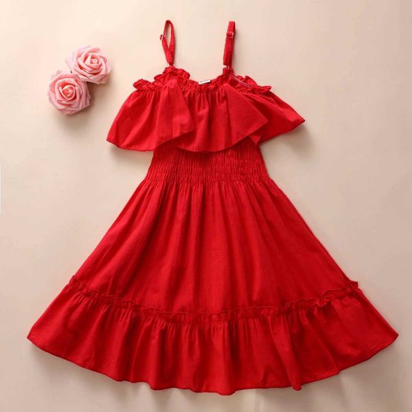 Mädchenkleider Kinder Mädchen Mädchen Neujahr rote Prinzessin Kleid von Schultergürtel Sling Kleid Geburtstag Geschenke Party Kleidung für Kinder Mädchen 2-7 Jahre