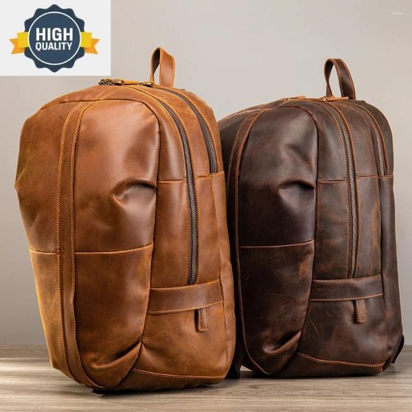 Sırt çantası tahıl deri tam erkekler kişiselleştirilmiş vintage dizüstü bilgisayar seyahat s Rucksack hediye onun için