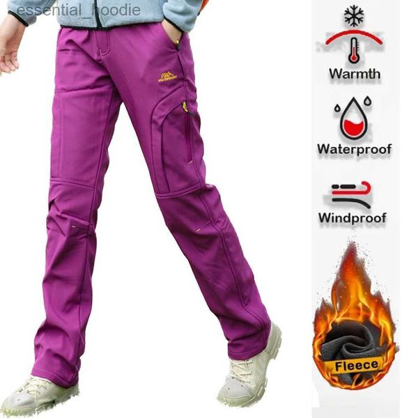 Frauenhose Capris dicke warme Wollwanderhose für womelles wasserdichte und winddichte Außenschale Regenhose für Wandercamping und Skifahren C240411