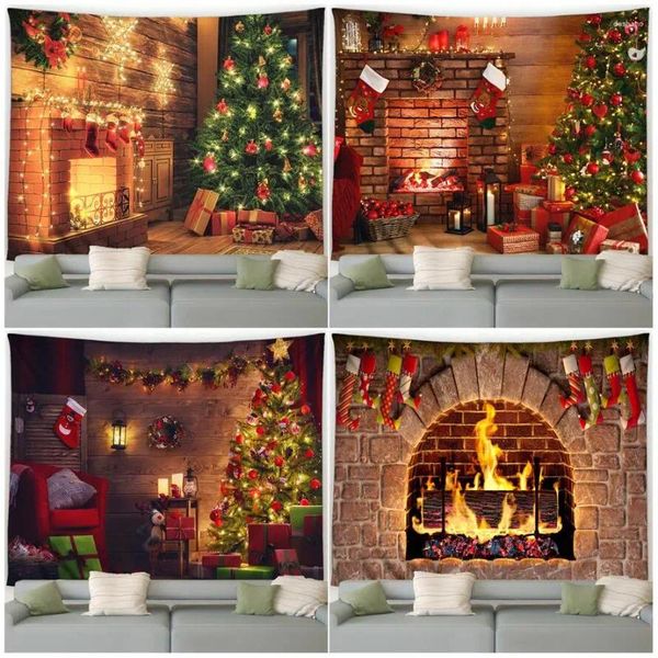 Arazzi camino natalizio ara ad arazzo di Natale ghirlanda regali anno muro appeso casa soggiorno camera da letto decorazione del cortile murale