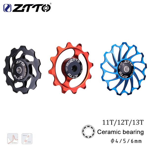 ZTTO 1PCS MTB Bicicleta traseira Deleur Jockey Wheel Rololing Cerâmica Polia 11/12/13t CNC Bike Roller Roller Idler 4/5/6mm