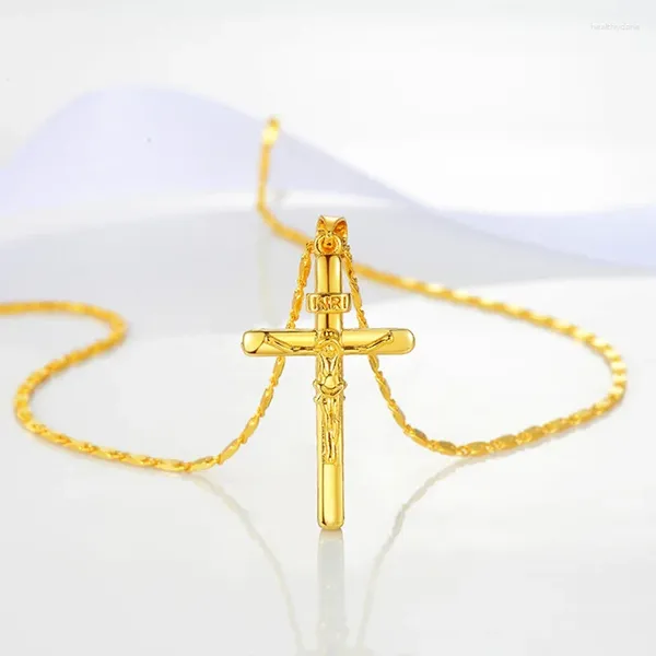 Anhänger Halsketten 24k Goldfarbe Halskette Kreuz für Frauen/Männer Paar Schmuck Geschenk