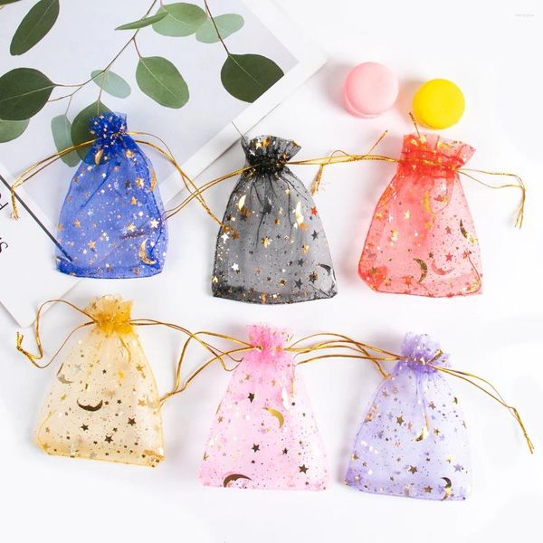 Wrap regalo 50pcs Drawable Star-Moon Tulle Bags Org Organzy Packing Party Wedding Candy Jewelry Package pacchetto