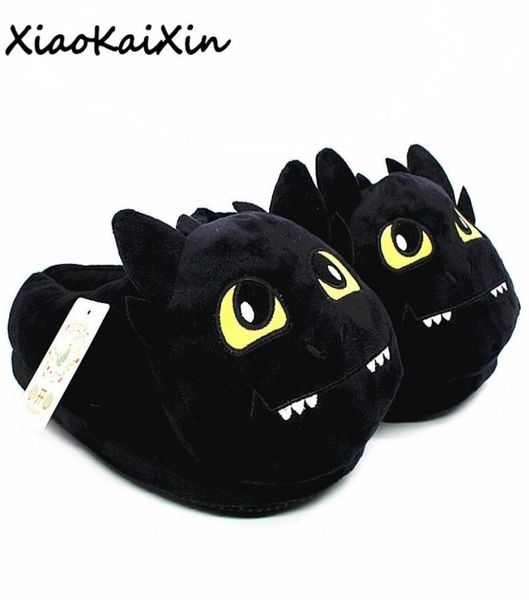 Unissex Anime Cartoon Plush Slippers Como treinar seu Dragon Style Winter quente PP Cotton Cotton Black Home y Sapateiros Y20010676899990