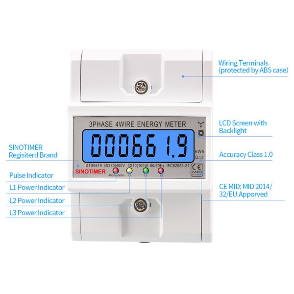 Neues Modell 230/400V 100A LCD -Digitalanzeige mit Hintergrundbeleuchtungsstrommesser in Energiemeter Smart Electric Mess 3 Phase KWh Meter