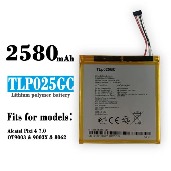 Bateria de substituição de alta qualidade TLP025GC para Alcatel Pixi 4 (7.0) OT9003 VDF 9003X 8062 Novas baterias de lítio embutidas