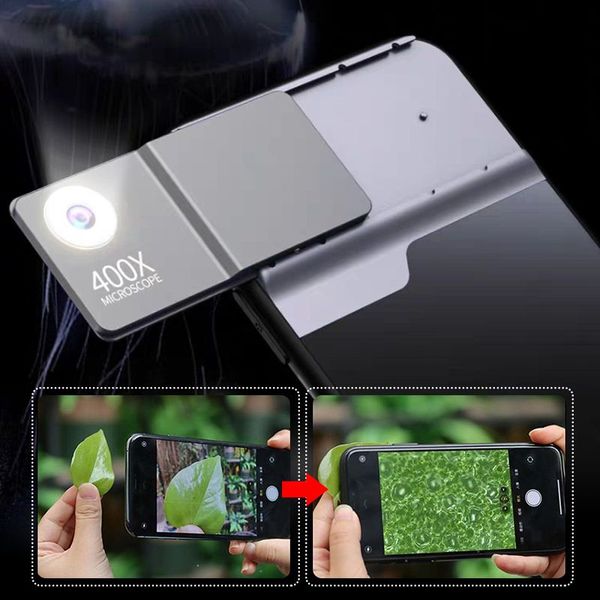 400x Telefon Microskop Micro Camera Objektiven Loupe Anhang mit LED -Licht für iPhone 14 13 12 11 Pro Max Microworld für Kinder Erwachsene