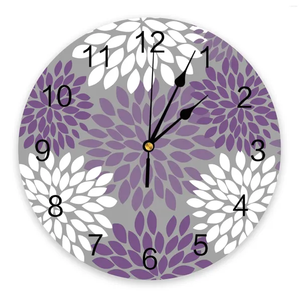 Настенные часы Dahlia Purple Flower Clock Clock Современный дизайн дома