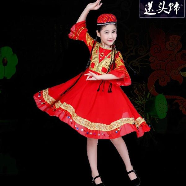 Stage Wear as sessenta e uma roupa infantil para homens e mulheres dançam saia grande xinjiang uygur kazak hui