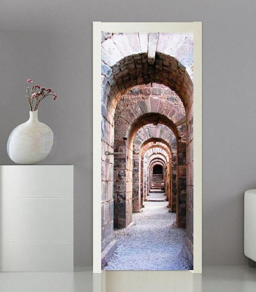 Adesivos clássicos da porta de estilo europeu 3D Arch Stone Art Decoração da sala de parede da sala de estar da cozinha PVC Murais à prova d'água5757198