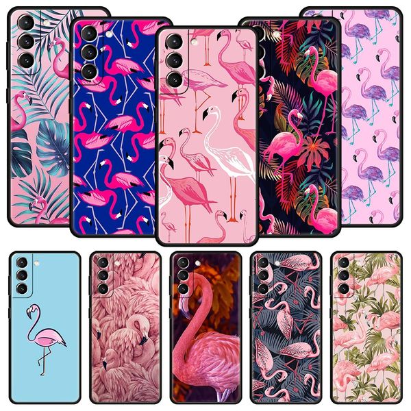 Capa de telefone para Samsung Galaxy S23 S22 Ultra S20 S21 FE 5G S10 S9 Plus S10E S8 Nota 20 Silicone Tampa preta Rosa Flamingo