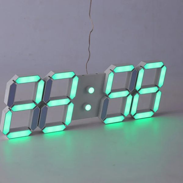 Relógios de parede LED 3D clássicos da sala de estar retangular estética relógio digital calendário elétrico Bateria Horloge Decor Interior Home Interior