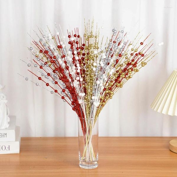 Dekorative Blumen 5pcs Glitzer künstlicher Schaum Weihnachtsbeeren Funkelne Blumenzweig Hochzeitsfeier Home DIY Dekorationen