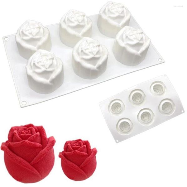 Moldes de cozimento 6 Cavidade Flores de rosa Silicone Ferramentas de decoração de bolo de chocolate artesanal