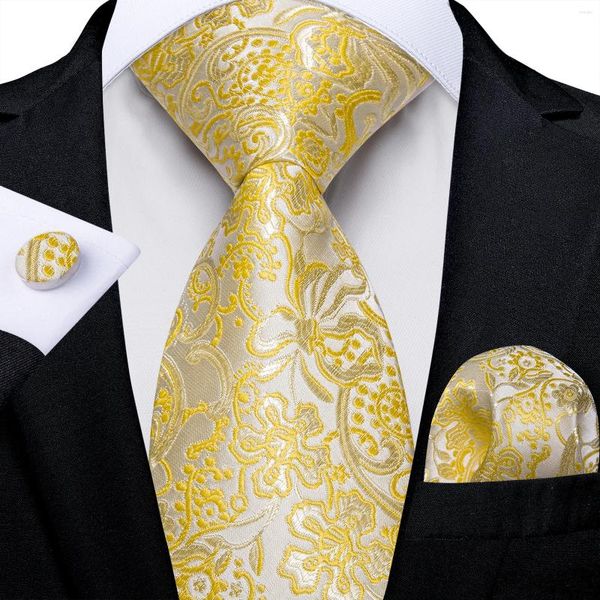 Biege Binds gelbe Blumenseide für Männer Solid Plaid Mode Hochzeitsfeier Anzüge Accessoires Krawatte Taschentuch Cufflinks Geschenk