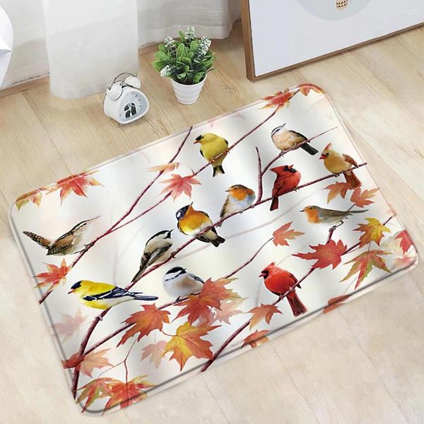 Tapetes de banho capacho de animal de azarão colorido de pássaro tapete de banheiro cair aquarela vermelha ramo